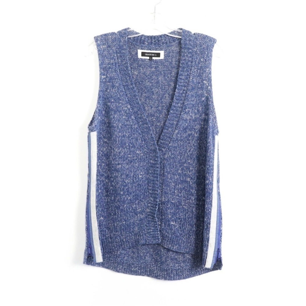 Lafayette 148 sleeveless knit top blue vest side zip V-neck trendy long layer M